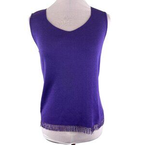 Womens Medium Whimsical Chic Purple Beaded Hem Sleeveless Sweater Top By Clio